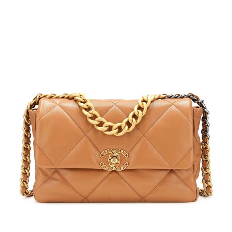 chanel 19 caramel color|chanel 19 bag size.